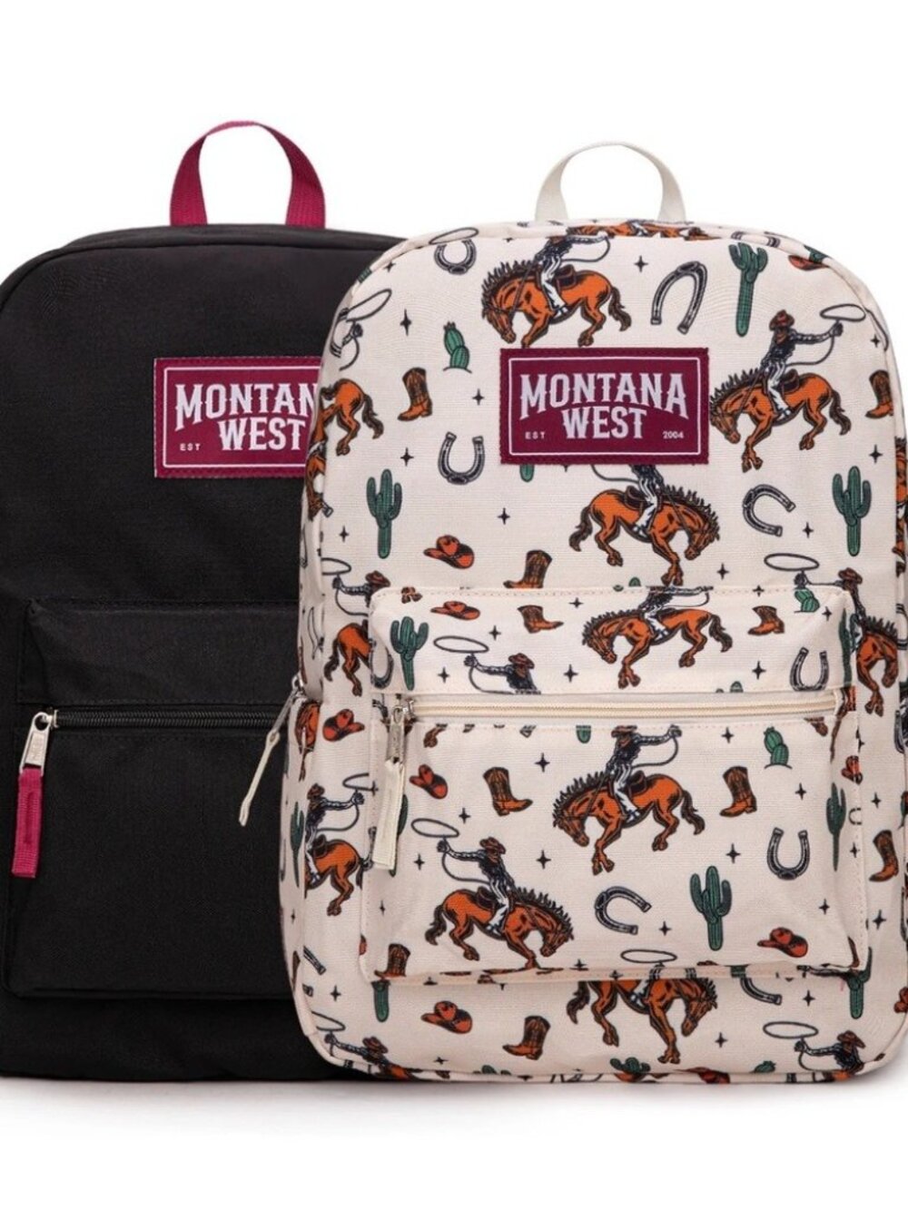 Montana West Horseshoe Cowboy & Cactus Print Backpack -2Pcs Set - Tan